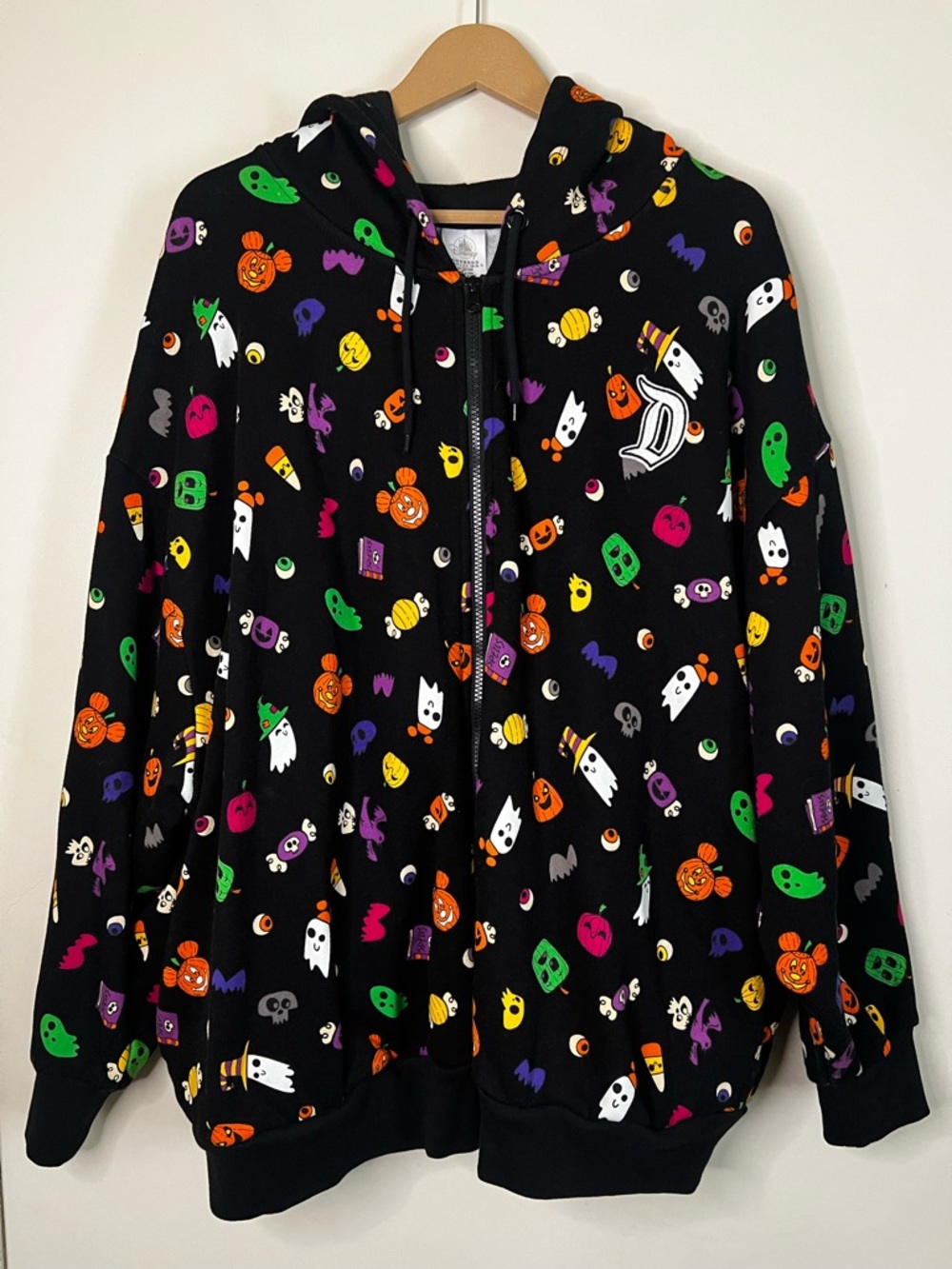 2022 Disney Parks Halloween Mickey Treats Ghost Full Zip Up Hoodie 2XL